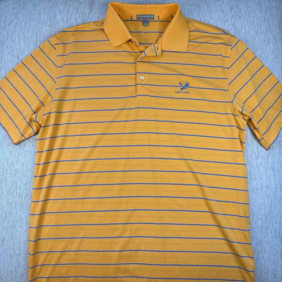 Peter Millar Summer Comfort Golf Polo Shirt Mens Large Orange Blue Striped - Picture 1 of 6